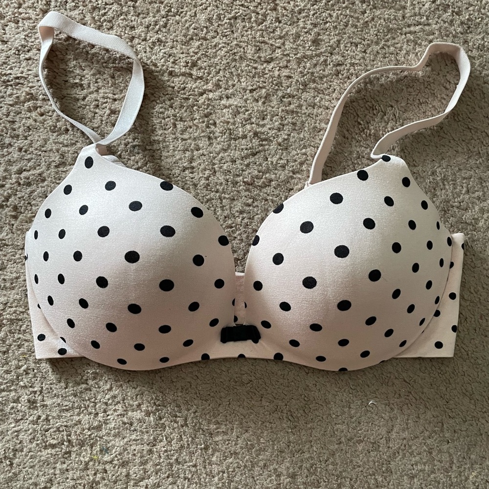 VS Blush Pink with Black polka dots - Lined Demi Bra - 34D